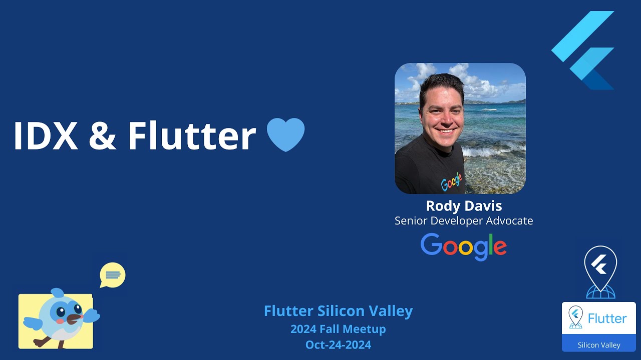 SVFlutter's tweet card. IDX & Flutter by Rody Davis, Senior Developer Advocate - Google