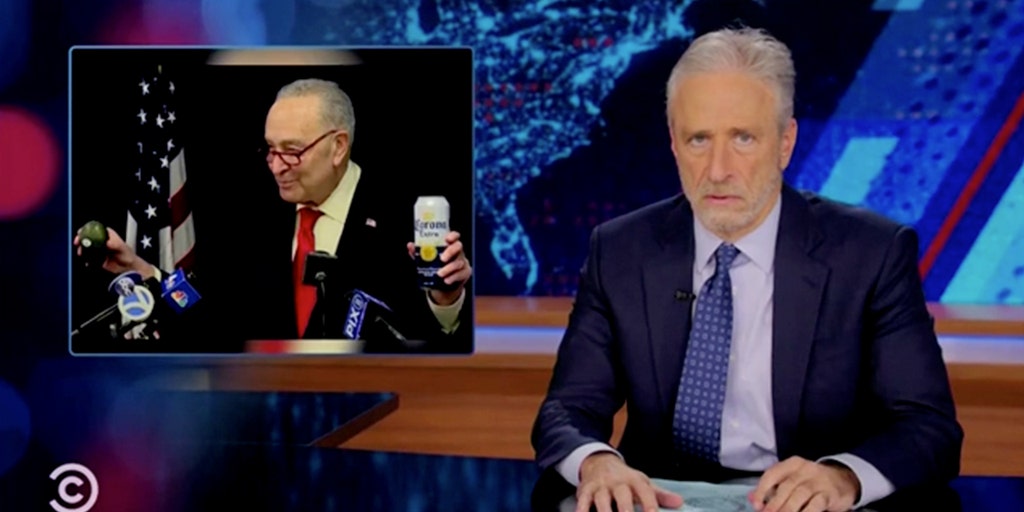 EddiePe61418499's tweet card. Jon Stewart unloaded on Sen. Chuck Schumer for his response to Donald Trump's tariffs and asked Democrats to stop "trotting" out the Senate leader to counter the president.