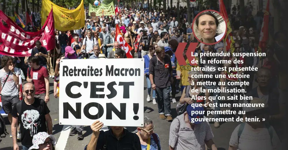 InfosOuvrieres's tweet card. Pour Astrid Petit, syndicaliste CGT Santé, « la suspension de la réforme des retraites, qui n'en est d'ailleurs pas une, est présentée comme une victoire. Alors que c’est une manœuvre pour permettre...