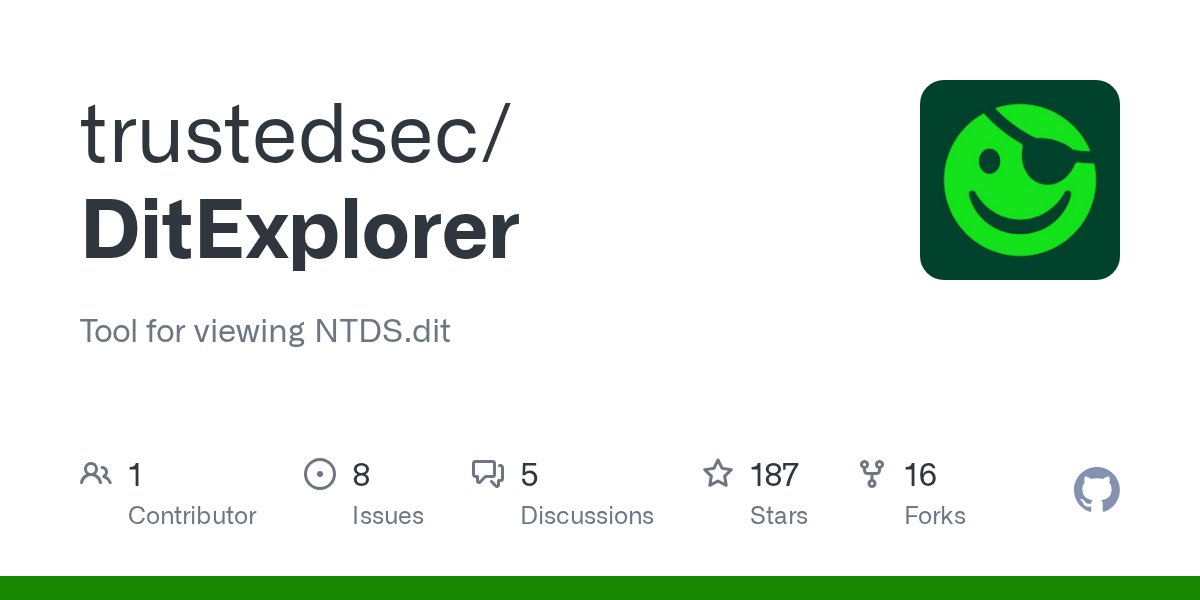 codewhisperer84's tweet card. Tool for viewing NTDS.dit. Contribute to trustedsec/DitExplorer development by creating an account on GitHub.