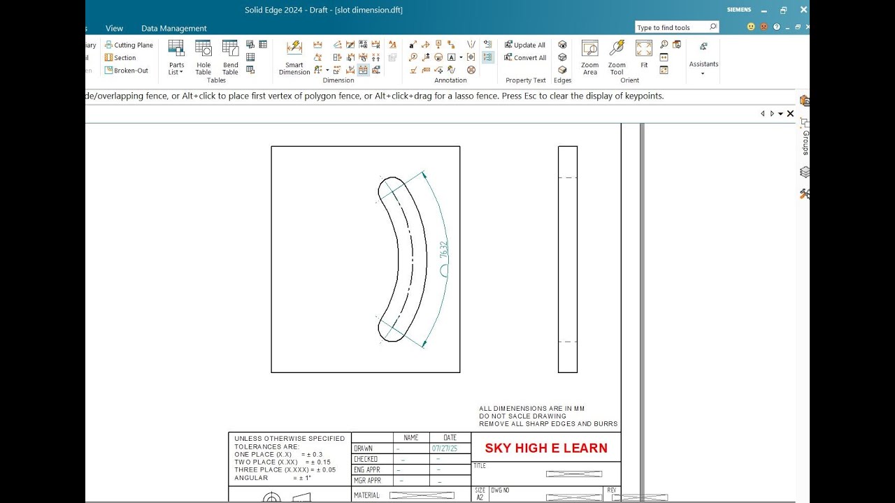 bhoradeakash's tweet card. How to Dimension a Curved Slot in Solid Edge