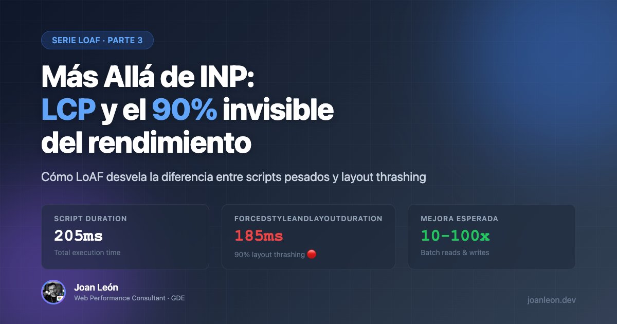 nucliweb's tweet card. Descubre cómo LoAF va más allá de INP. Aprende a detectar scripts que bloquean el LCP y a distinguir entre JavaScript pesado y layout thrashing para aplicar la optimización correcta.