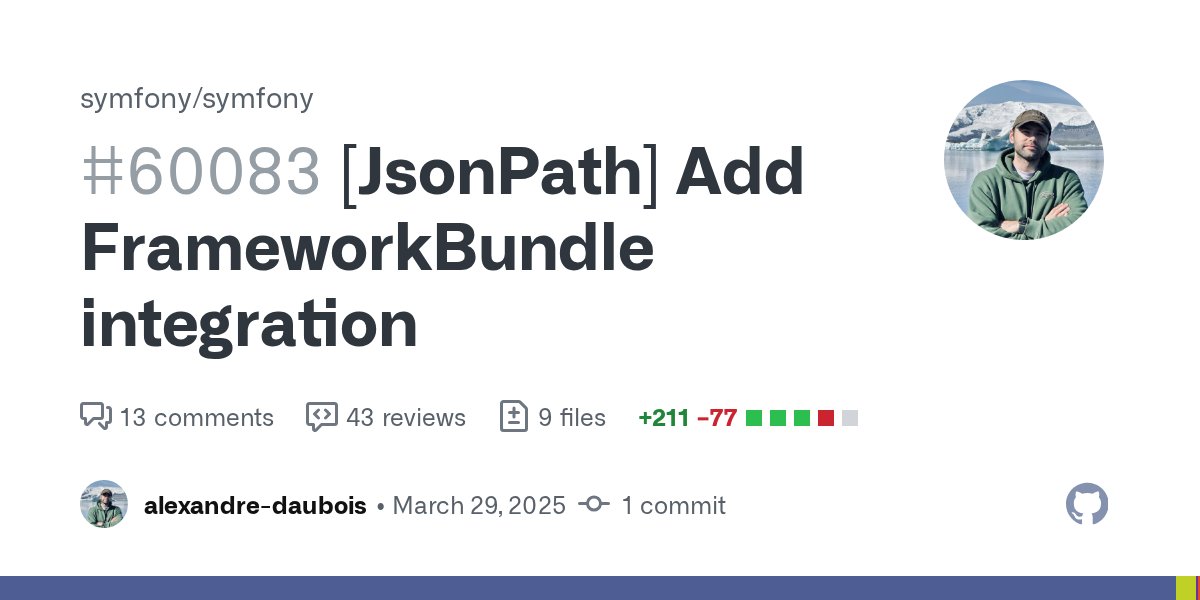 alexdaubois's tweet card. Q A Branch? 7.3 Bug fix? no New feature? no Deprecations? no Issues - License MIT First, I'd like to rename JsonCrawlerInterface to CrawlerInterface. As stated in the early...