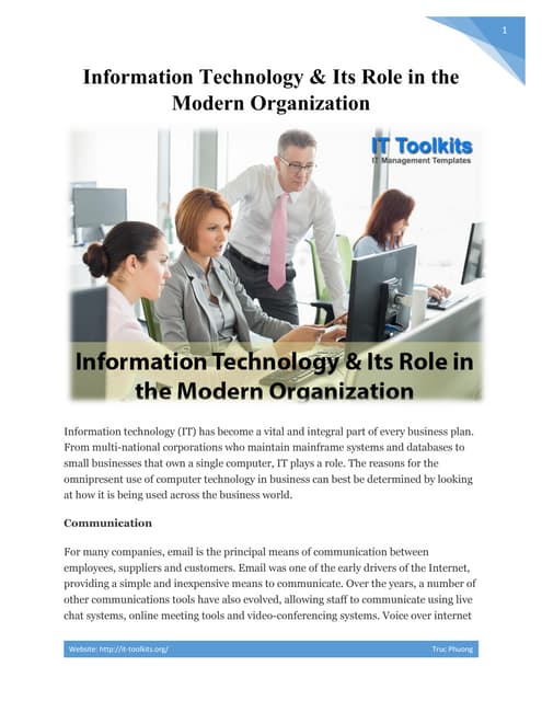 IT_Toolkits's tweet card. Information Technology & Its Role in the Modern Organization