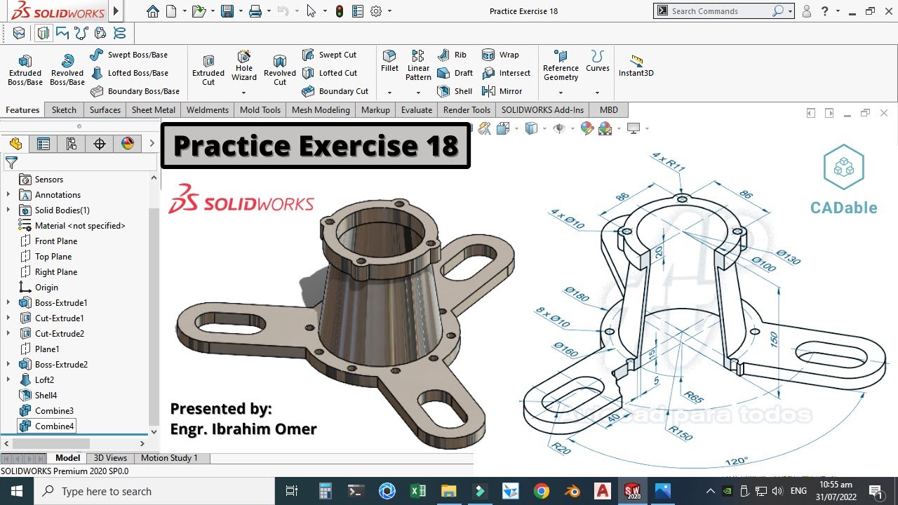 ibrahimumer007's tweet card. Solidworks Exercise 18 | Solidworks advanced part modeling | Verify...