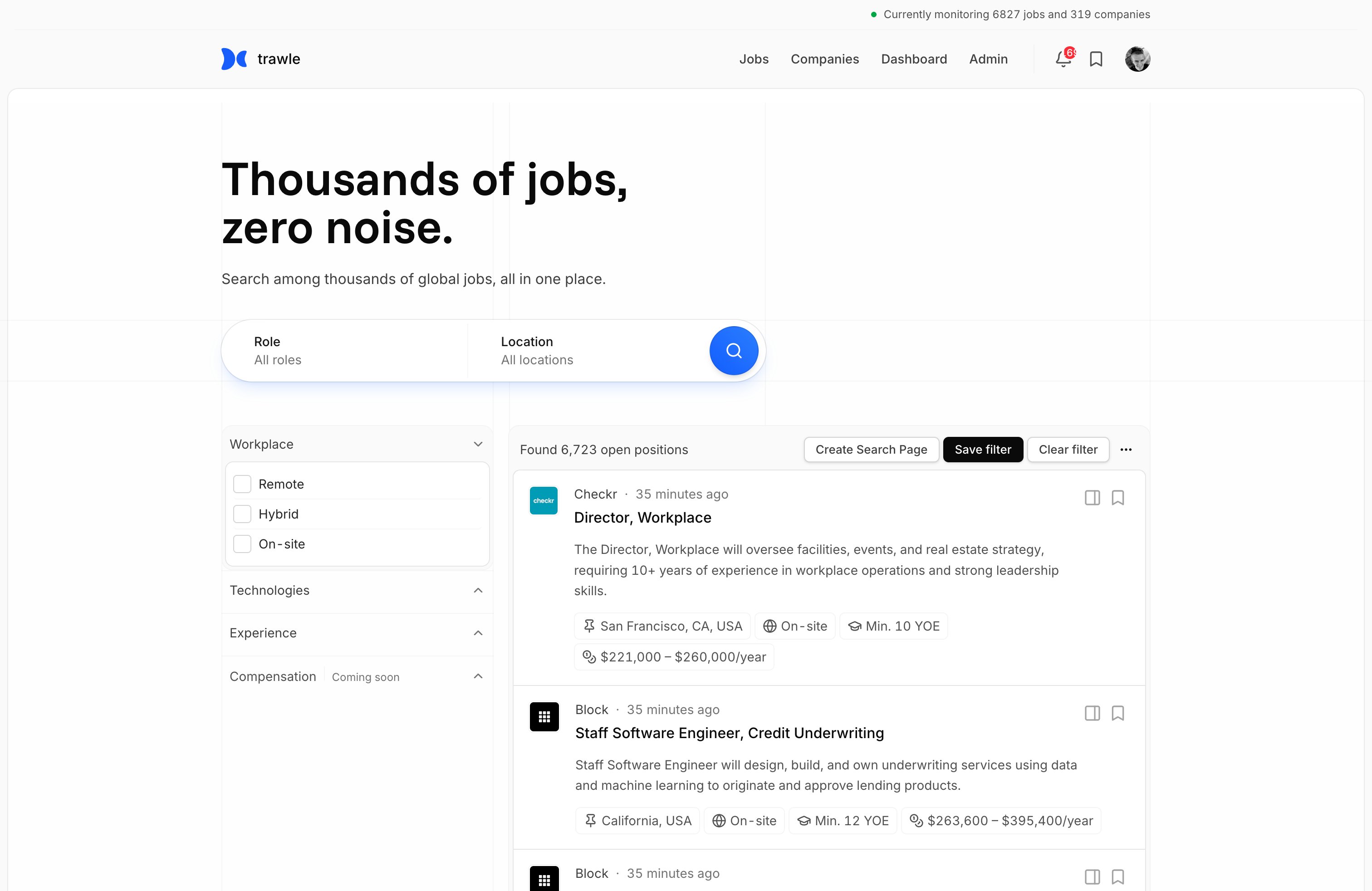 BetaList's tweet card. Trawle is a zero-noise job search engine.