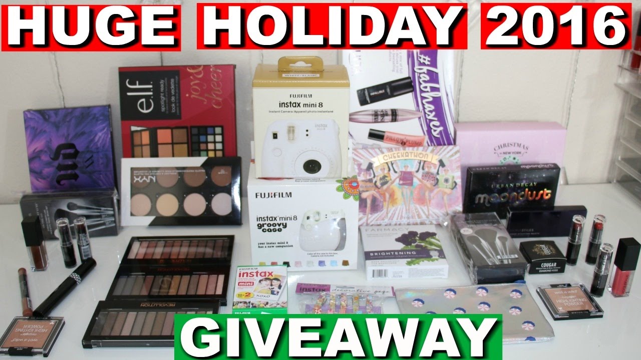 makeupbyagloria's tweet card. (CLOSED) Huge Holiday Giveaway ❤️ OPEN | Instax Mini, Too Faced,...