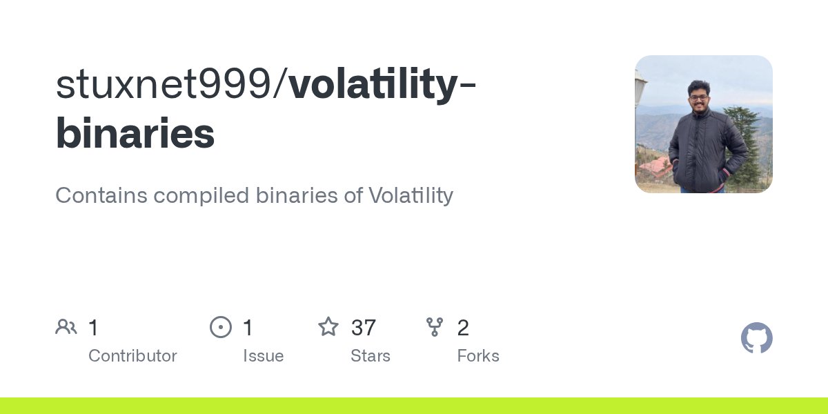 _abhiramkumar's tweet card. Contains compiled binaries of Volatility. Contribute to stuxnet999/volatility-binaries development by creating an account on GitHub.