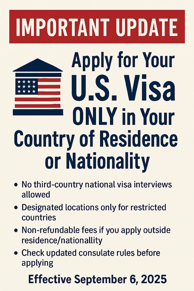 TheVisaCode's tweet card. Adjudicating Nonimmigrant Visa Applicants in Their Country of ResidenceLast Updated: September 6, 2025The U.S. Department of State (DOS) has dramatically changed its policy for nonimmigrant visa...