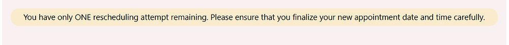 TheVisaCode's tweet card. When scheduling or rescheduling your visa interview, pay close attention to warning messages on your profile.One crucial warning indicates that you have only ONE more attempt to reschedule the...