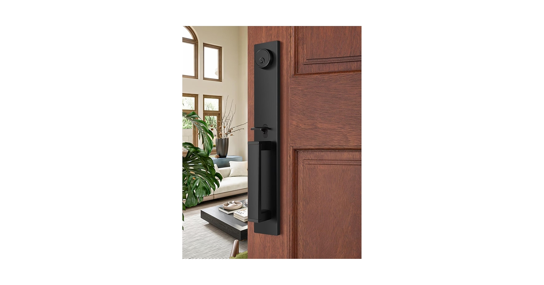 LinkhustleHQ's tweet card. Front Door Lock Set, Full Escutcheon Front Door Handle Sets, Heavy Duty Entry Door Lock Sets with 3 Keys, Door Locks with Deadbolt Lever Handle, Black Finish