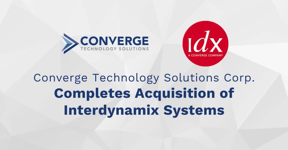 ConvergeTSC's tweet card. Converge announces the closing of its previously signed acquisition of IDX Systems Corp. (“Interdynamix”). Converge announced the signing of the acquisition of Interdynamix on March 28, 2022.
