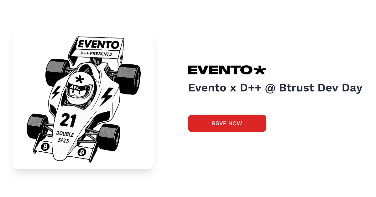 evento_so's tweet card. Evento at Btrust Dev Day 🇲🇺Visit the Evento booth at Btrust Dev Day to try out new tools, play games for sats, and take part in our second-ever Double Sats Championship.⚡ Beta Test the New Evento...