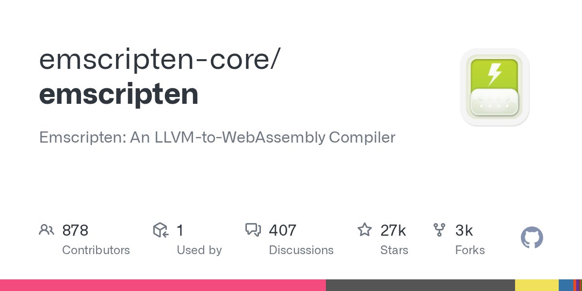 emscripten's tweet card. Emscripten: An LLVM-to-WebAssembly Compiler. Contribute to emscripten-core/emscripten development by creating an account on GitHub.