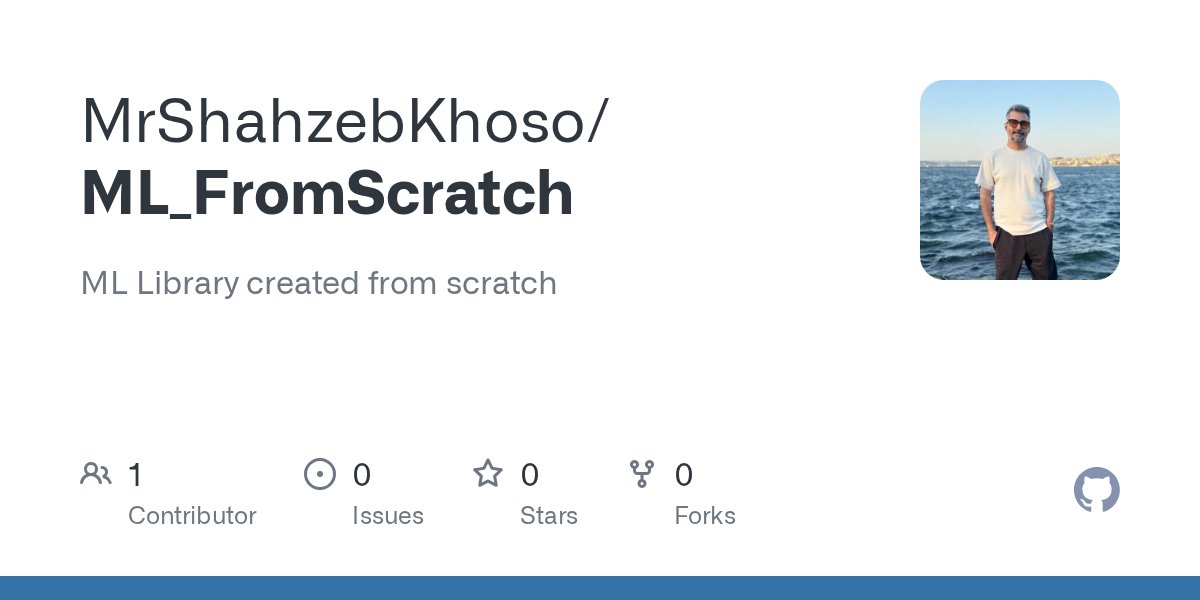 ShahzebKhoso's tweet card. ML Library created from scratch. Contribute to MrShahzebKhoso/ML_FromScratch development by creating an account on GitHub.