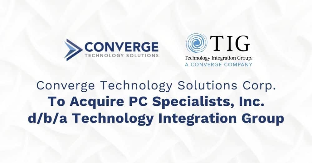 AccudataSystems's tweet card. Converge is pleased to announce it has signed definitive agreements to acquire PC Specialists, Inc. d/b/a Technology Integration Group (“TIG”). Headquartered in San Diego, CA with 20 offices across...