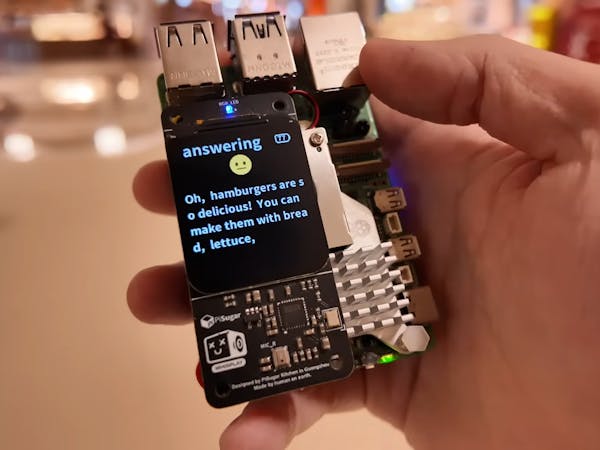 Hacksterio's tweet card. Jdaie Lin built a fully offline voice assistant using a Raspberry Pi 5, a Whisplay HAT, and a Qwen3 chatbot — no Wi-Fi or cloud needed.