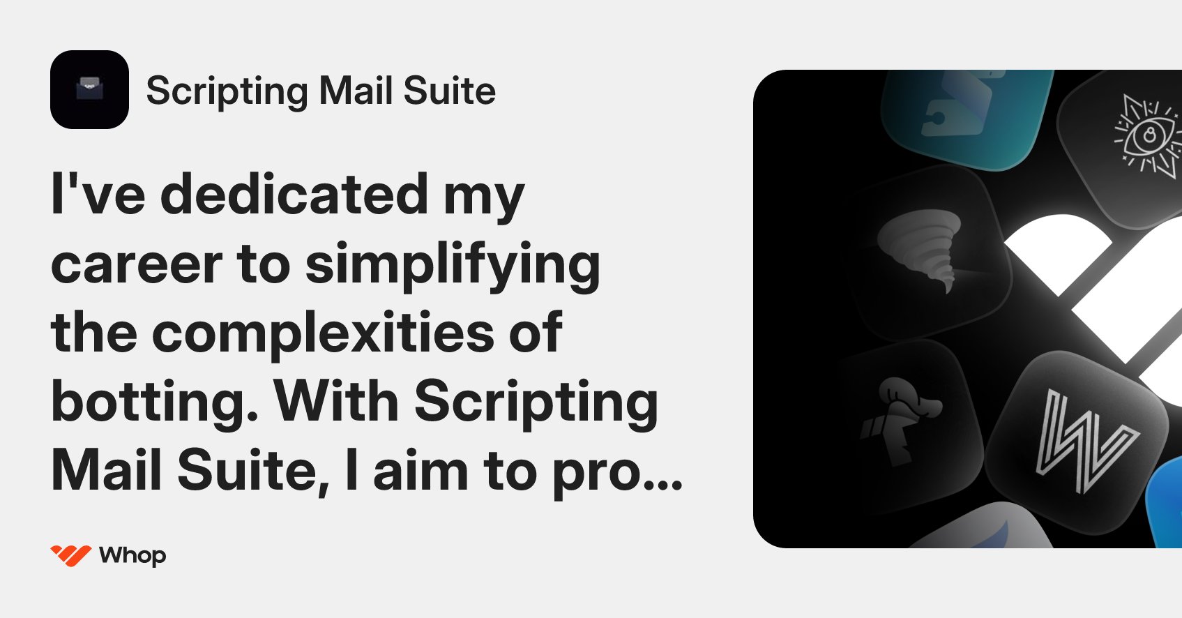 ScriptingMailS's tweet card. I've dedicated my career to simplifying the complexities of botting. With Scripting Mail Suite, I aim to provide a seamless experience, automating tasks and enhancing efficiency for users.
