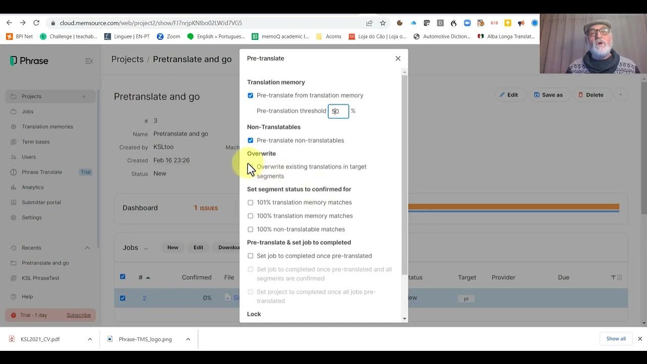 GermanENTrans's tweet card. Phrase TMS - pre-translation and export