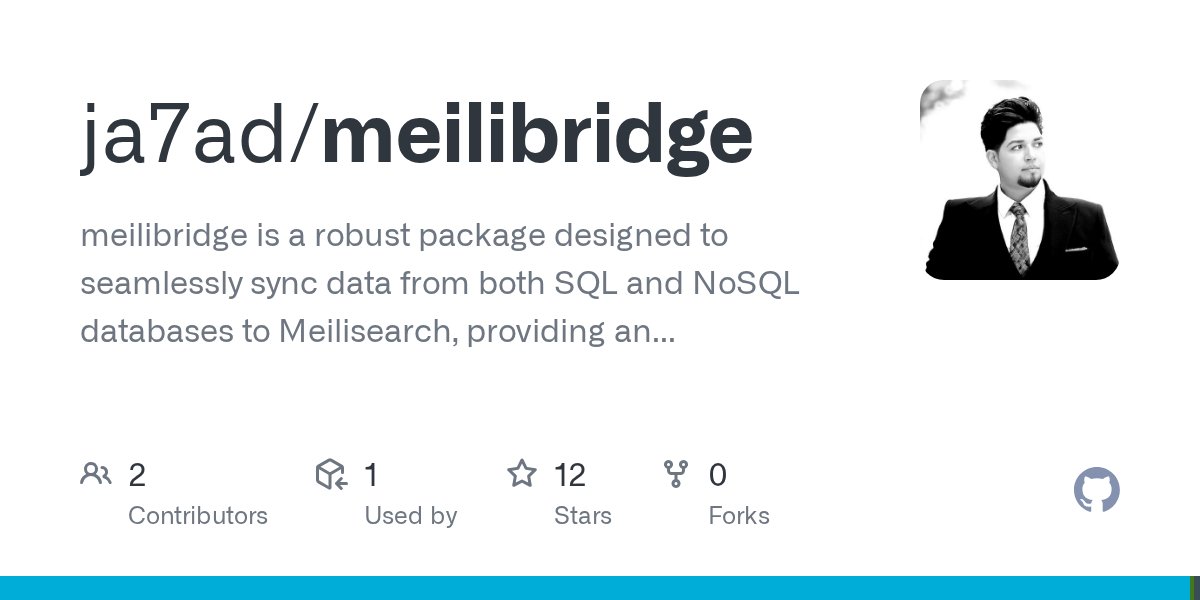 Ja7adR's tweet card. meilibridge is a robust package designed to seamlessly sync data from both SQL and NoSQL databases to Meilisearch, providing an efficient and unified search solution. - ja7ad/meilibridge