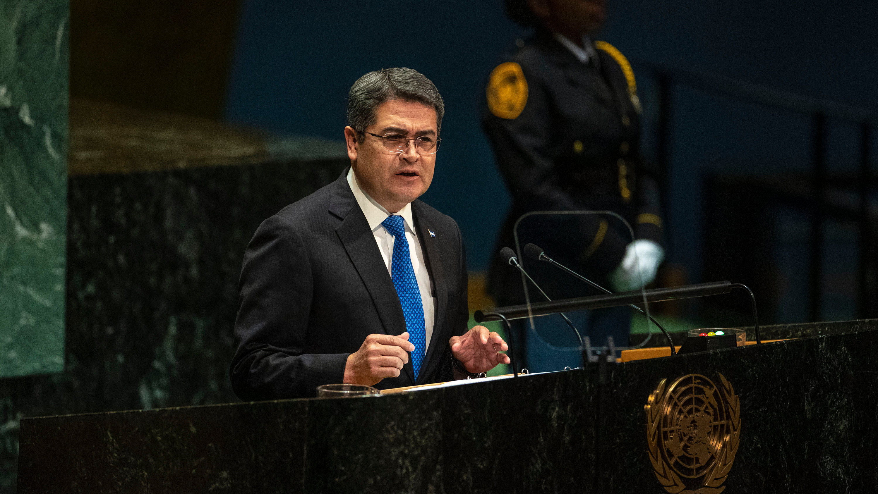 peterbakernyt's tweet card. Juan Orlando Hernández was accused of receiving millions in bribes and partnering with cocaine traffickers. He was convicted in Manhattan in 2024 and sentenced to 45 years in prison.