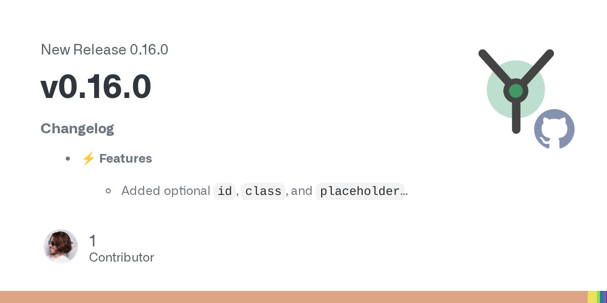 yewstack's tweet card. Changelog ⚡️ Features Added optional id, class, and placeholder properties to the Select component. [@Stigjb, #1187] Re-export web-sys from Yew. This allows projects to use web-sys without ad...