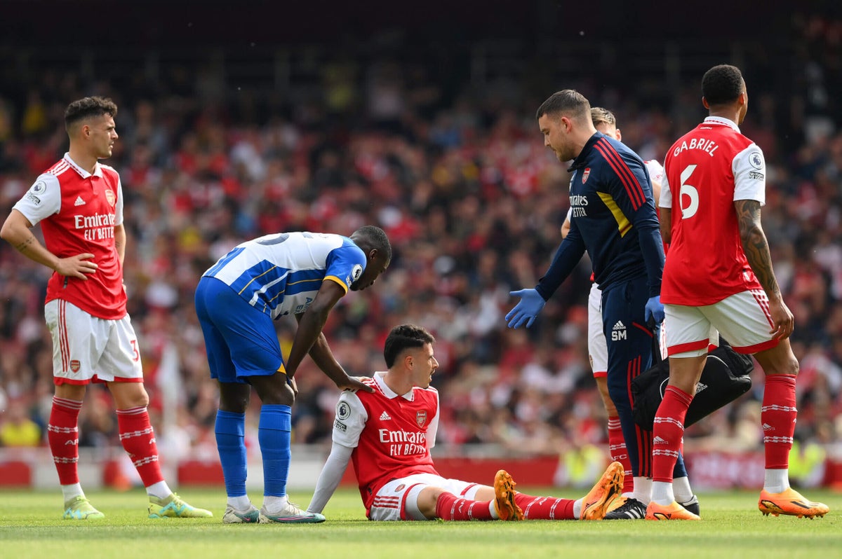 David_Ornstein's tweet card. Gabriel Martinelli will miss the remainder of the season after suffering ankle ligament damage during Arsenal’s 3-0 defeat to Brighton and Hove Albion on Sunday. The 21-year-old forward was substit...
