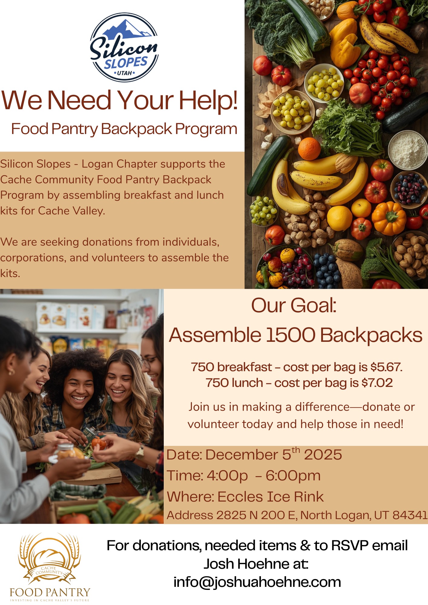 siliconslopes's tweet card. Cache Valley community, the Logan Chapter of Silicon Slopes is kicking off our 3rd annual food drive, supporting the Cache Community Food Pantries Backpack Program. This program supports school aged...