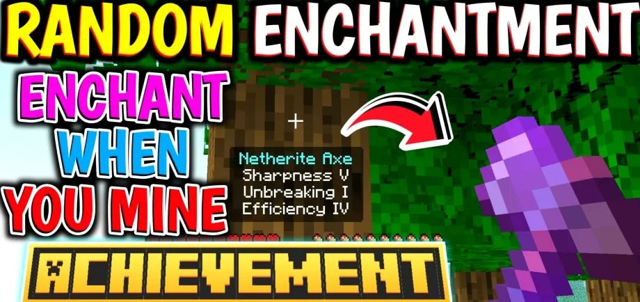 modbay_feed's tweet card. This addon lets players receive random enchantments on their held items when breaking blocks. Enchantments depend on the type of item (e.g., swords may gain sharpness).