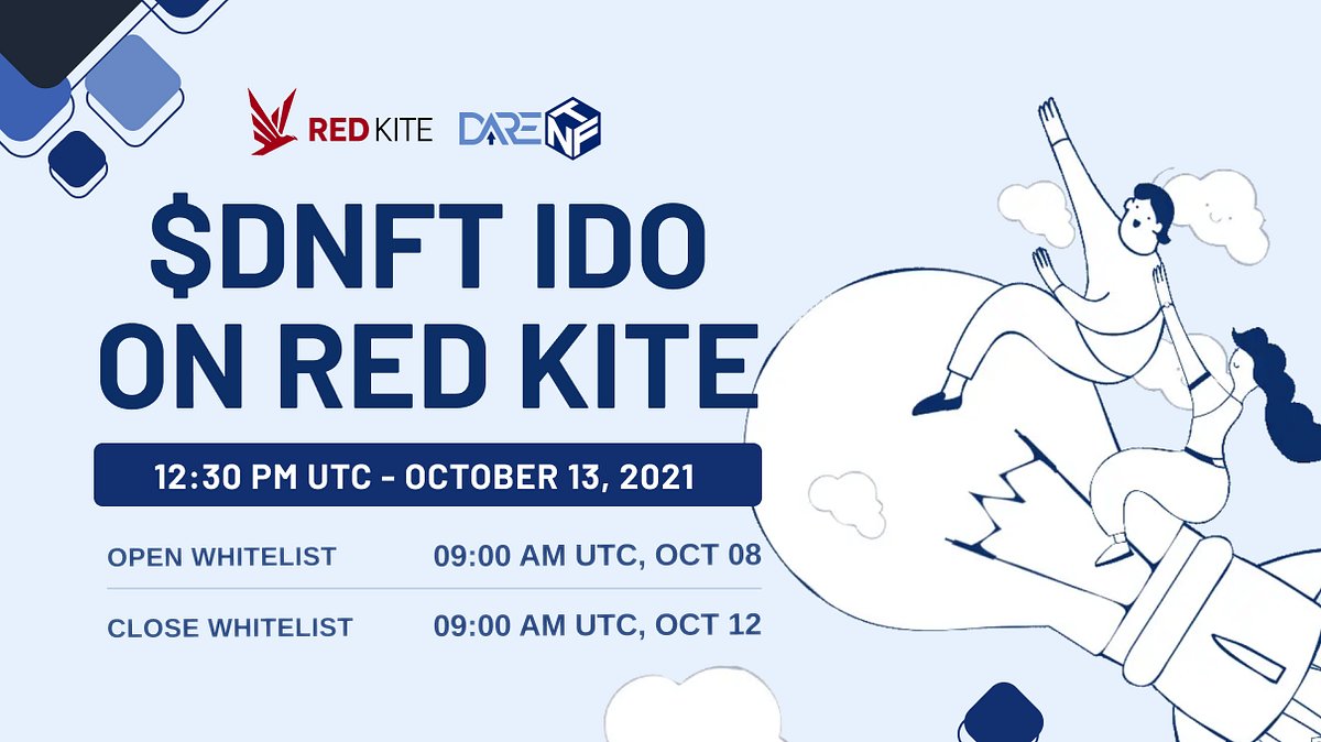 redkitepad's tweet card. Red Kite opens two token sale pools for DareNFT: IDO Pool (whitelist winners) and Community Pool (participants on Gleam competition).