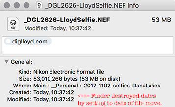 diglloyd's tweet card. Apple Core Rot Metadata Loss: macOS Finder Destroys File Dates When Mo