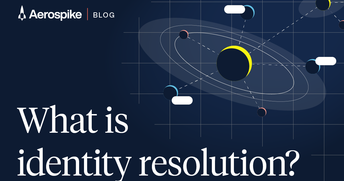 aerospikedb's tweet card. Discover how identity resolution combines technologies, data sources, and signals to create consistent records for entities like people and products, driving personalized advertising.