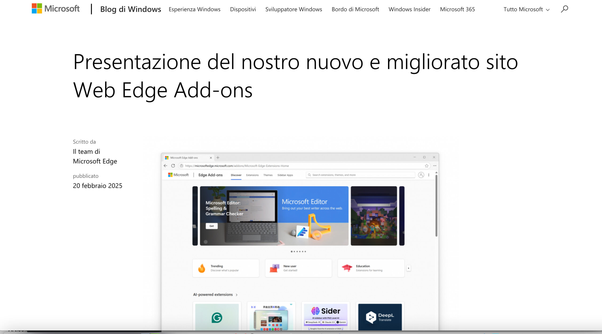 AIopenmind's tweet card. Microsoft ha annunciato il lancio della nuova versione del sito Edge Add-ons, progettata per offrire un’esperienza utente più intuitiva e un accesso più semplice a estensioni e temi.