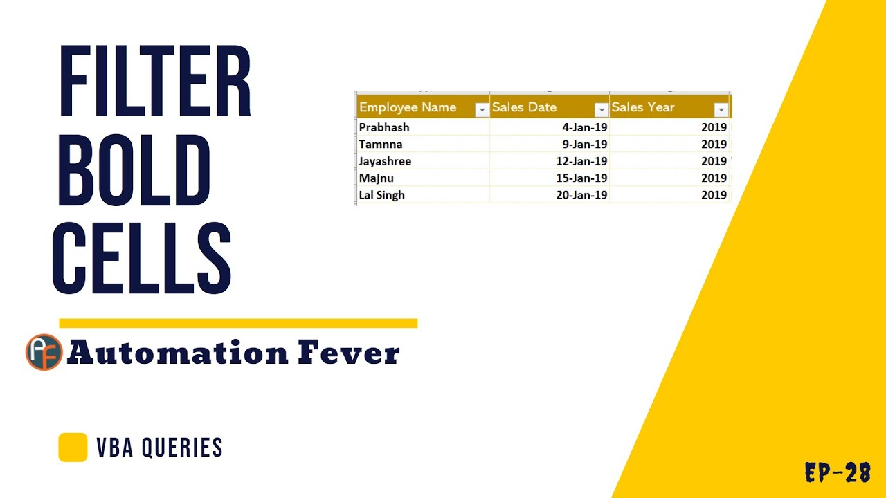 AutomationFever's tweet card. How to Filter Bold Cells | VBA Queries in Hindi