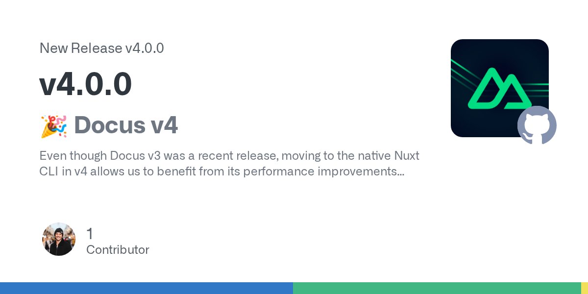 _larbish's tweet card. 🎉 Docus v4 Even though Docus v3 was a recent release, moving to the native Nuxt CLI in v4 allows us to benefit from its performance improvements and ongoing enhancements. The only breaking changes...