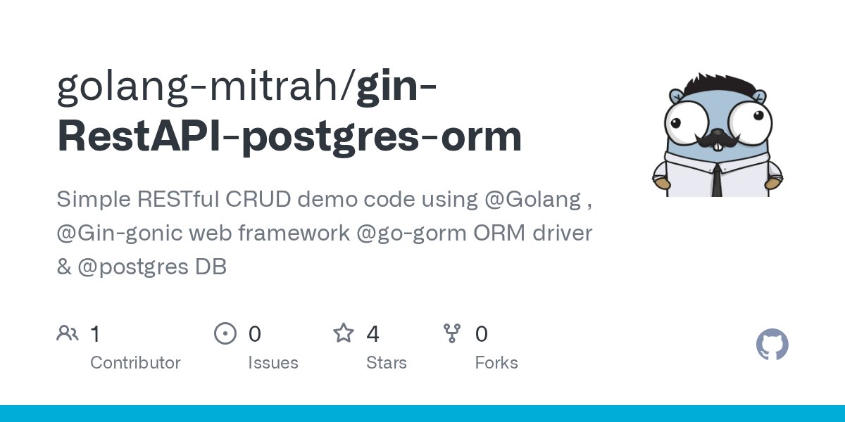 golang_mitrah's tweet card. Simple RESTful CRUD demo code using @Golang , @Gin-gonic web framework @go-gorm ORM driver & @postgres DB - golang-mitrah/gin-RestAPI-postgres-orm