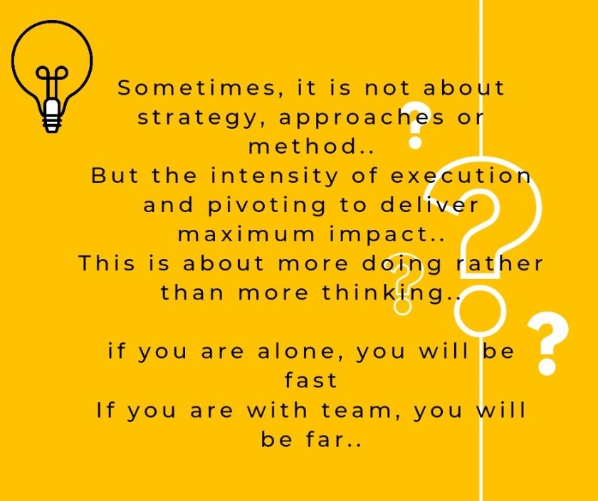 jasmizasolution's tweet card. Sometimes, it is not about strategy, approaches or method.. But the intensity of execution and pivoting to deliver maximum impact.. This is about more doing than more thinking.. #capabilitybuilding