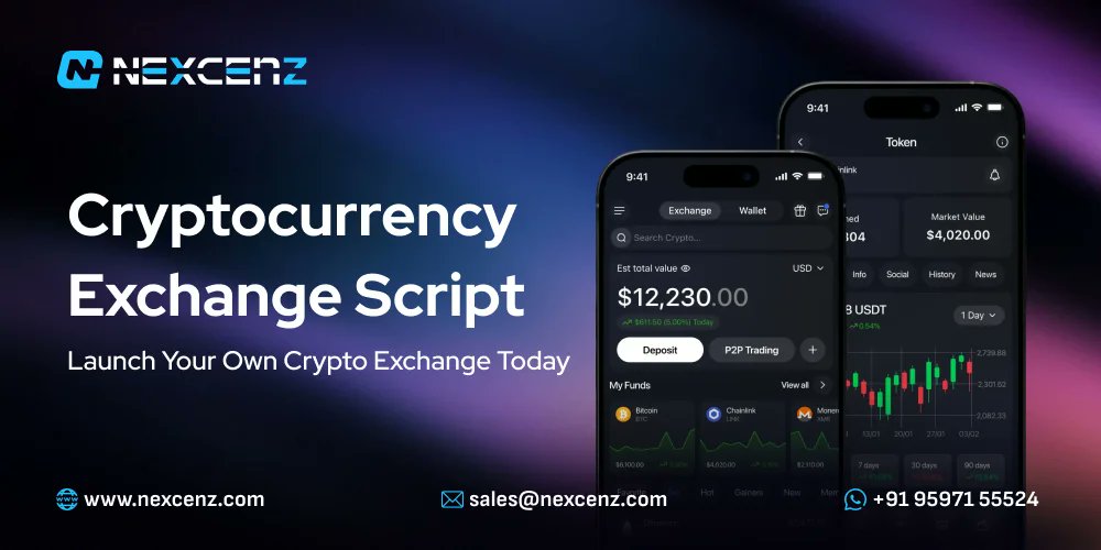 nexcenz's tweet card. A Cryptocurrency exchange Script is 100% multi-tested & customizable,readymade software that helps you to create a crypto exchange platform Globally