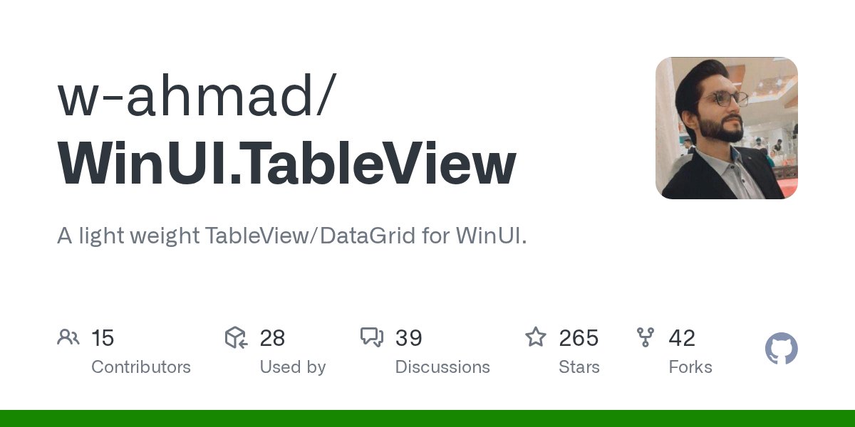 _waheedahmad's tweet card. A light weight TableView/DataGrid for WinUI. . Contribute to w-ahmad/WinUI.TableView development by creating an account on GitHub.