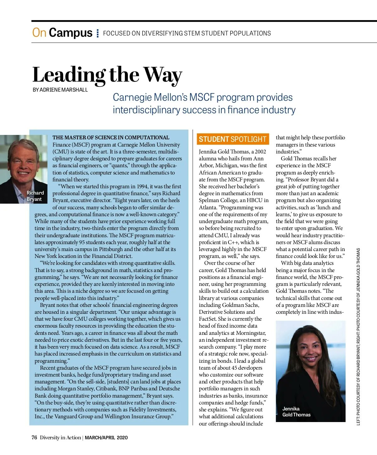 CompFinanceCMU's tweet card. Diversity in Action March/April 2020 Page 78