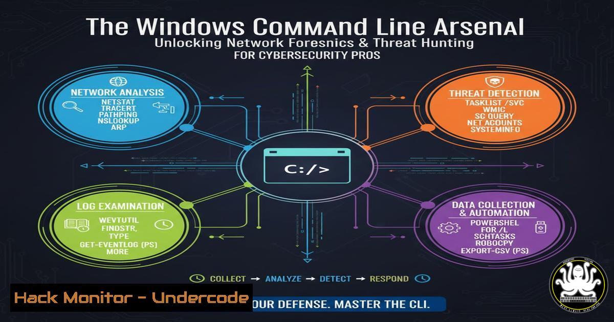 UndercodeUpdate's tweet card. The Windows Command Line Arsenal: Unlocking Network Forensics and Threat Hunting for Cybersecurity Pros - "Undercode Testing": Monitor hackers like a pro. Get