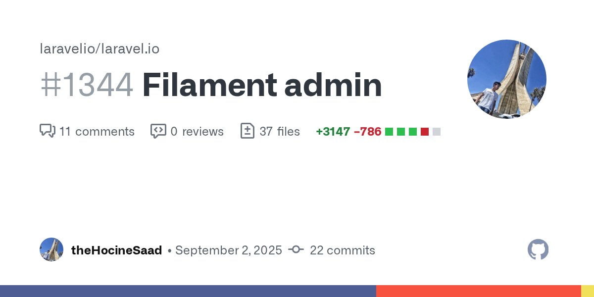 driesvints's tweet card. This PR introduces an admin panel built with Filament. I'm aware of #1179, but I think the contributor doesn't have time to continue it, and they haven't made much progress....