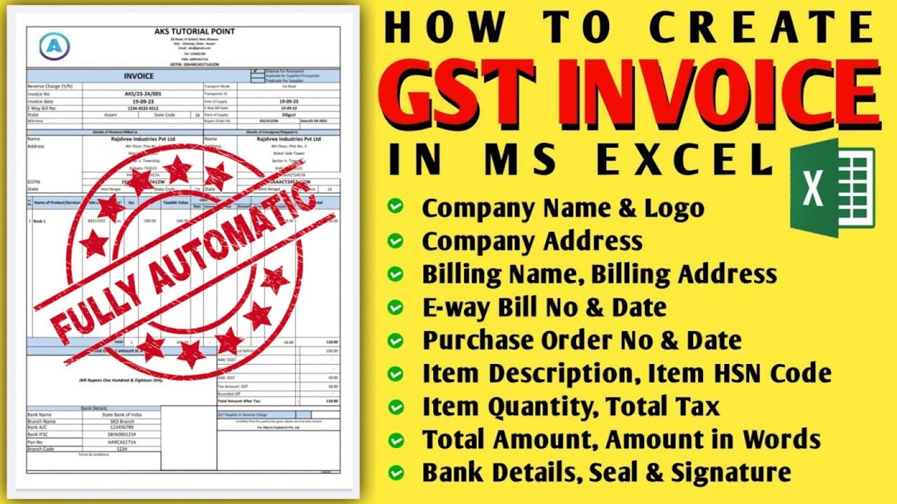 akstutorial's tweet card. How to create GST Invoice in Ms Excel | Fully automatic in invoice...