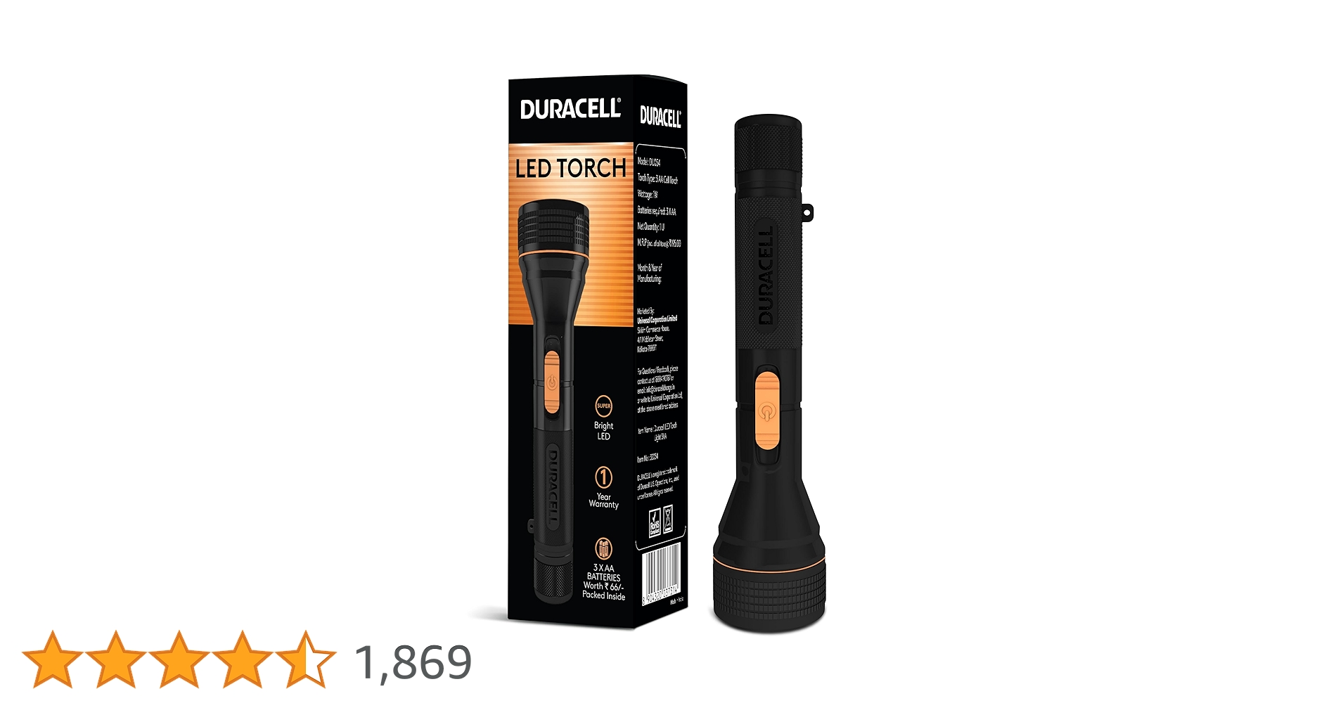 DealsinIND's tweet card. Duracell LED Torch Light, Super Bright, 12000 LUX, Ultra-Light and Easy to Carry Design, Large Reflector, For Everyday Use, 3AA Batteries Free, Black
