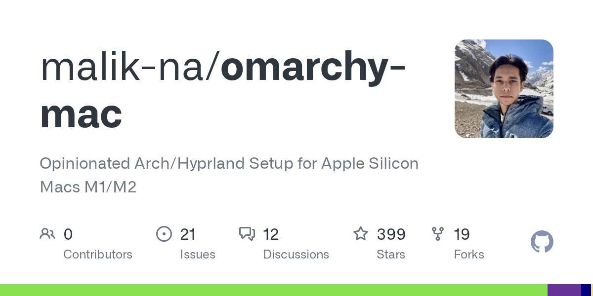 tiredkebab's tweet card. Opinionated Arch/Hyprland Setup for Apple Silicon Macs M1/M2 - GitHub - malik-na/omarchy-mac: Opinionated Arch/Hyprland Setup for Apple Silicon Macs M1/M2