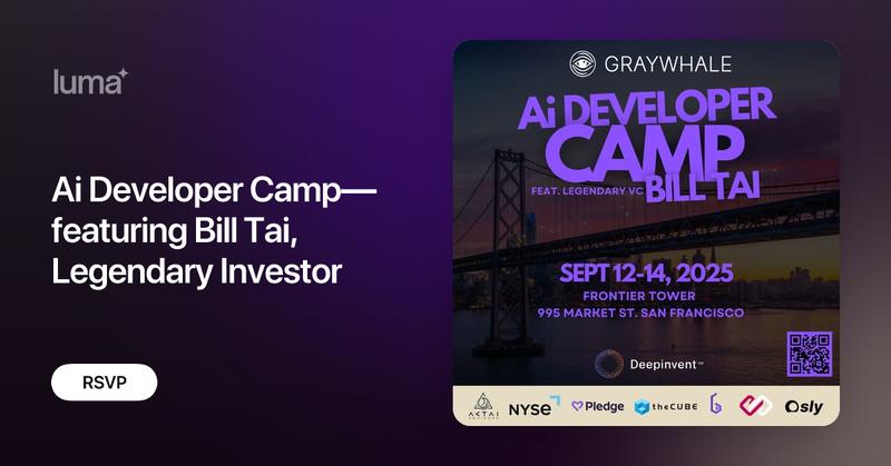 deepinventai's tweet card. Build Ai for Good At Ai Developer Camp, hundreds of engineers, designers and entrepreneurs will gather to explore the new Ai stack with the Gray Whale…