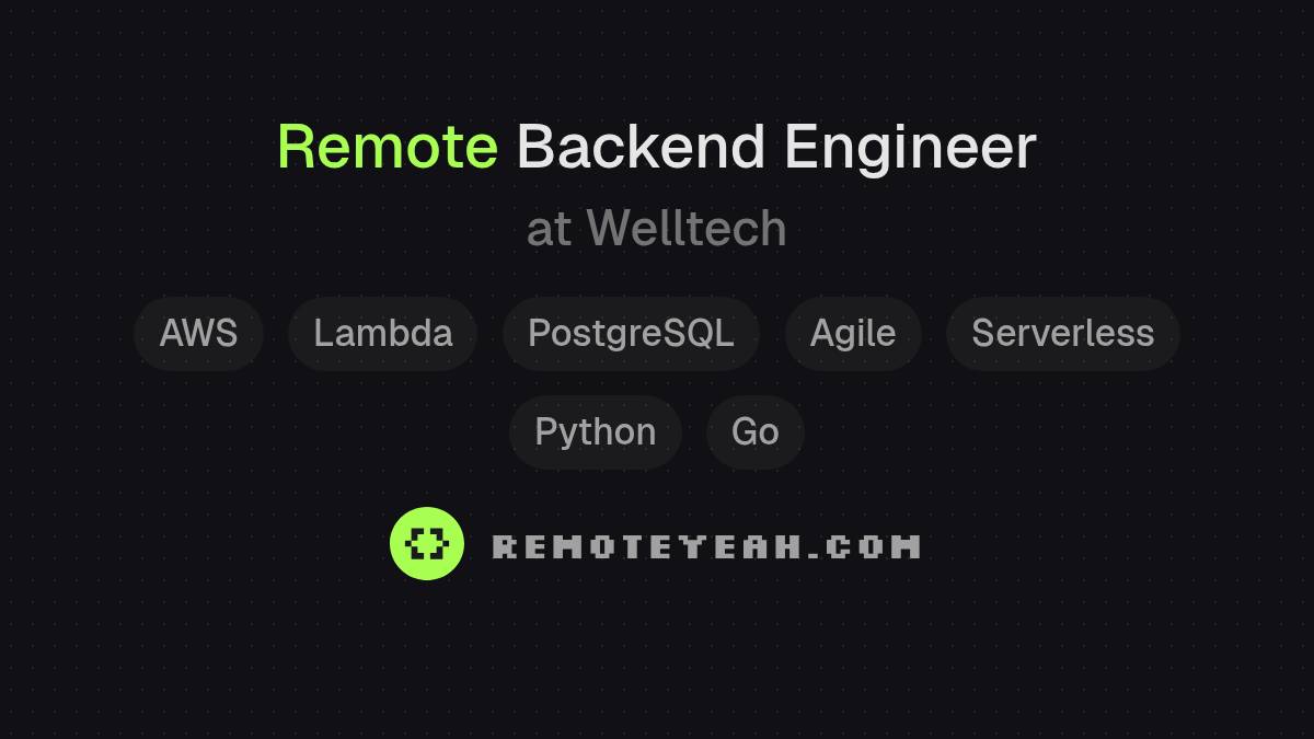 remoteyeah's tweet card. Join Welltech as a Remote Backend Engineer. Apply now! Description: Welltech is a global company with Ukrainian roots focused on promoting health and wellness. The company has 25.5 million users and...