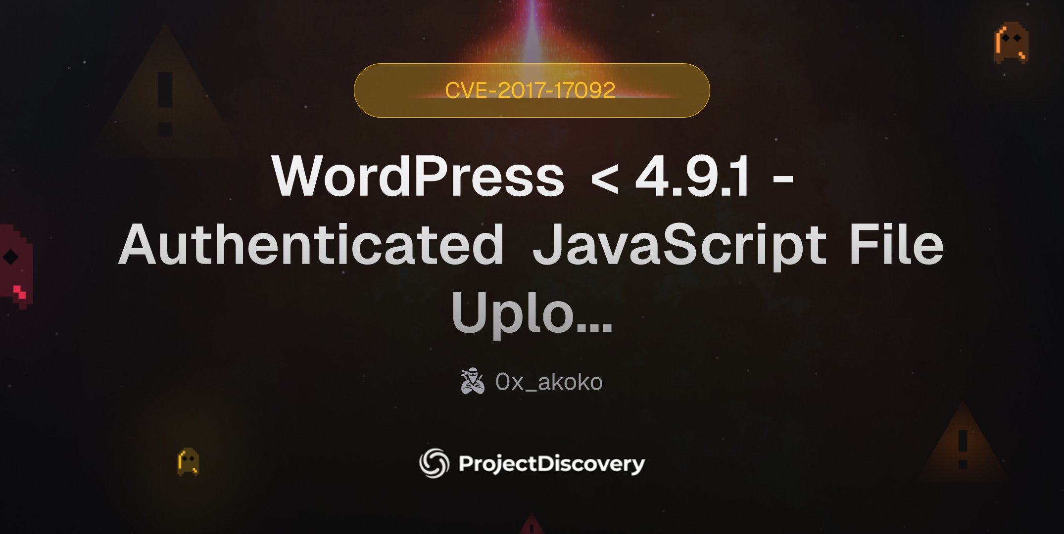 pdnuclei_bot's tweet card. WordPress before 4.9.1 contains a cross-site scripting caused by not requiring unfiltered_html capability for uploading .js files in functions.php, letting remote attackers execute scripts via...