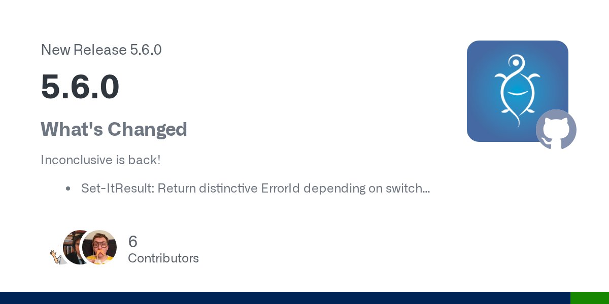 nohwnd's tweet card. What's Changed Inconclusive is back! Set-ItResult: Return distinctive ErrorId depending on switch used by @csandfeld in #2401 Handle tests marked as inconclusive by @csandfeld in #2405 Add mis...