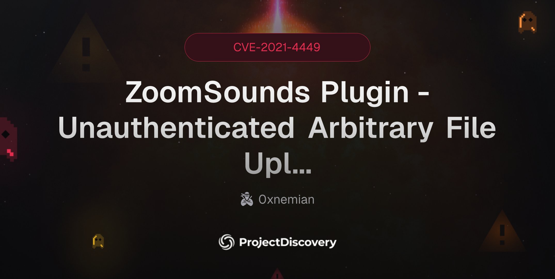 pdnuclei_bot's tweet card. ZoomSounds plugin for WordPress contains a file upload vulnerability in savepng.php